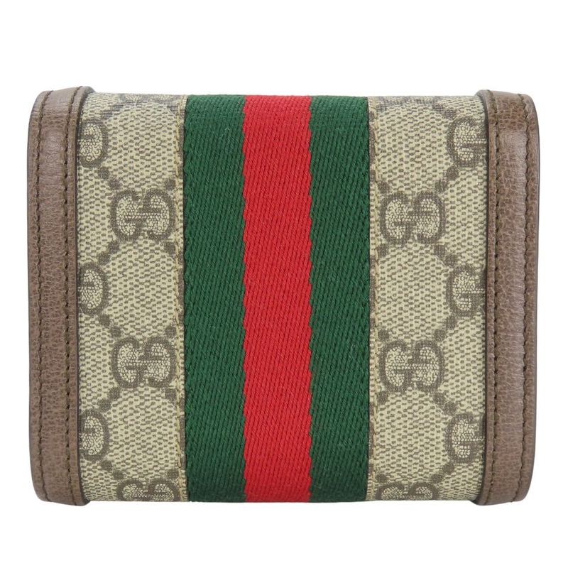 Gucci Trifold Wallet 523174 Sherry Line Ophidia Leather Brown Small Women