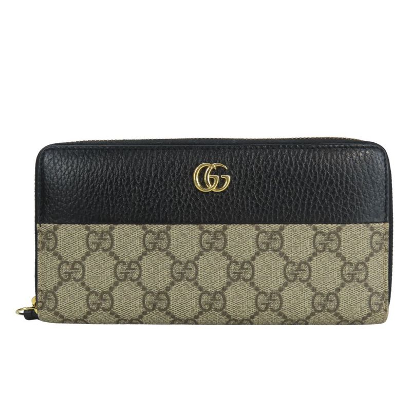 Gucci Long Wallet With Round Zipper 456117 GG Marmont GG Supreme Canvas Leather