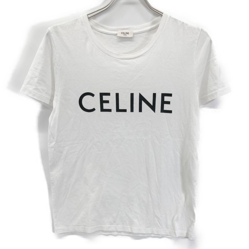 Celine White Cotton Logo Print T-shirt S
