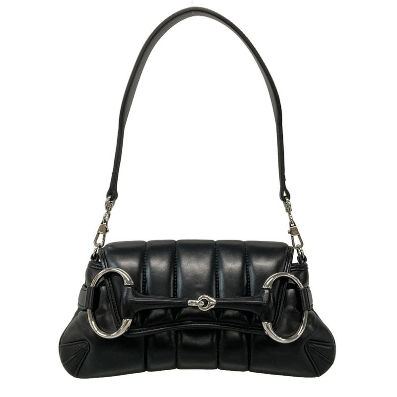 Gucci Shoulder Bag Horsebit 764339 Black Leather