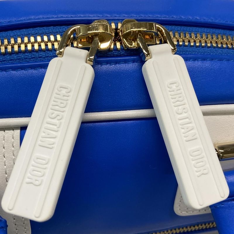 Dior/christian Dior Handbag Vibe Mini Bow Ring Bag Blue And White Leather