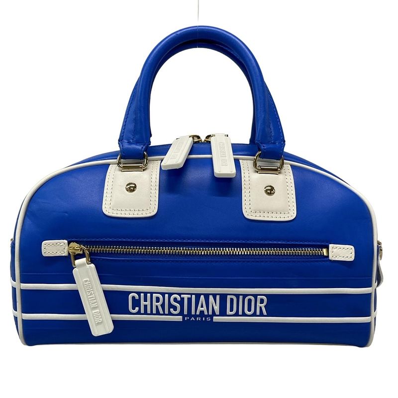 Dior/christian Dior Handbag Vibe Mini Bow Ring Bag Blue And White Leather