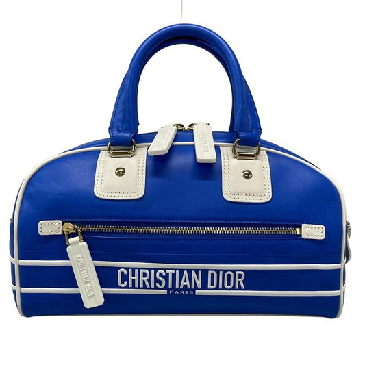 Dior/christian Dior Handbag Vibe Mini Bow Ring Bag Blue And White Leather