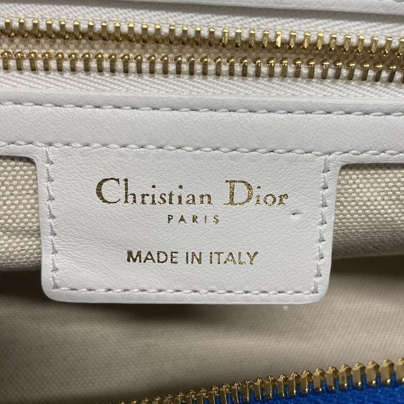 Dior/christian Dior Handbag Vibe Mini Bow Ring Bag Blue And White Leather