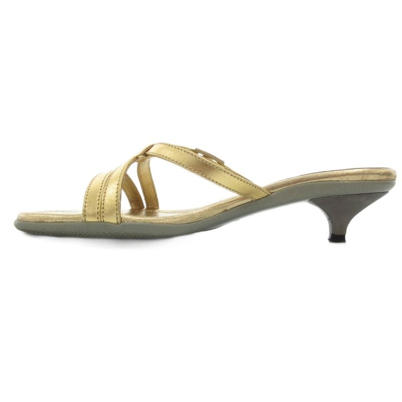 Prada Sport Sandals Low Heel Mules Metallic Strap Leather 35.5 Gold Color GV -