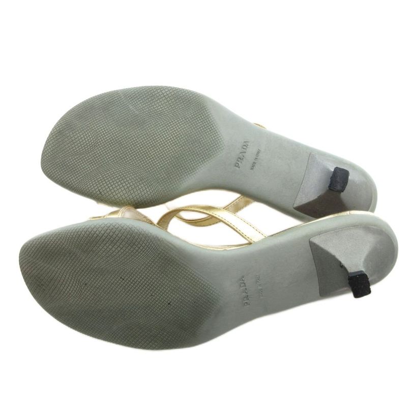Prada Sport Sandals Low Heel Mules Metallic Strap Leather 35.5 Gold Color GV -