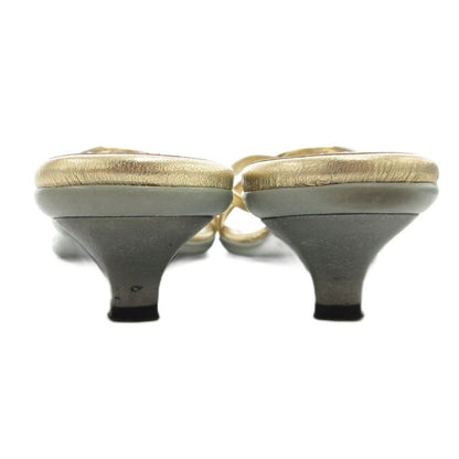 Prada Sport Sandals Low Heel Mules Metallic Strap Leather 35.5 Gold Color GV -