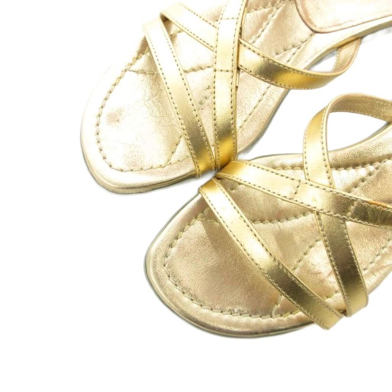 Prada Sport Sandals Low Heel Mules Metallic Strap Leather 35.5 Gold Color GV -