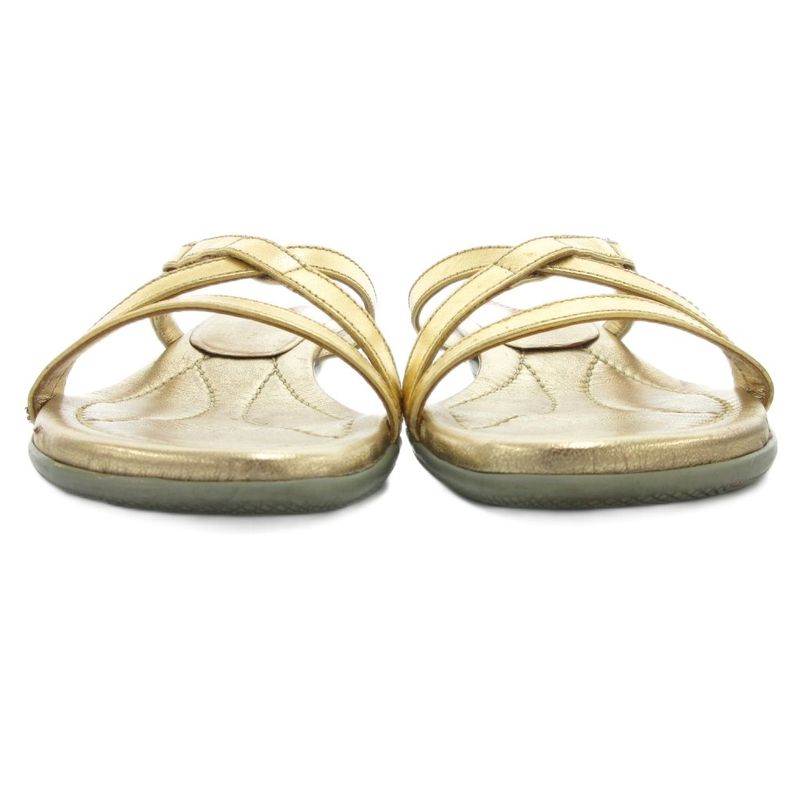 Prada Sport Sandals Low Heel Mules Metallic Strap Leather 35.5 Gold Color GV -