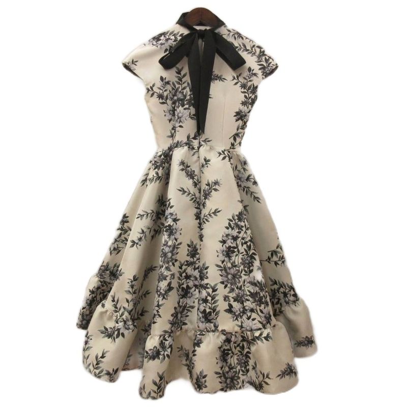 Fendi Jacquard Flower Floral Dress Short Sleeves Flared Knee Length Chequered