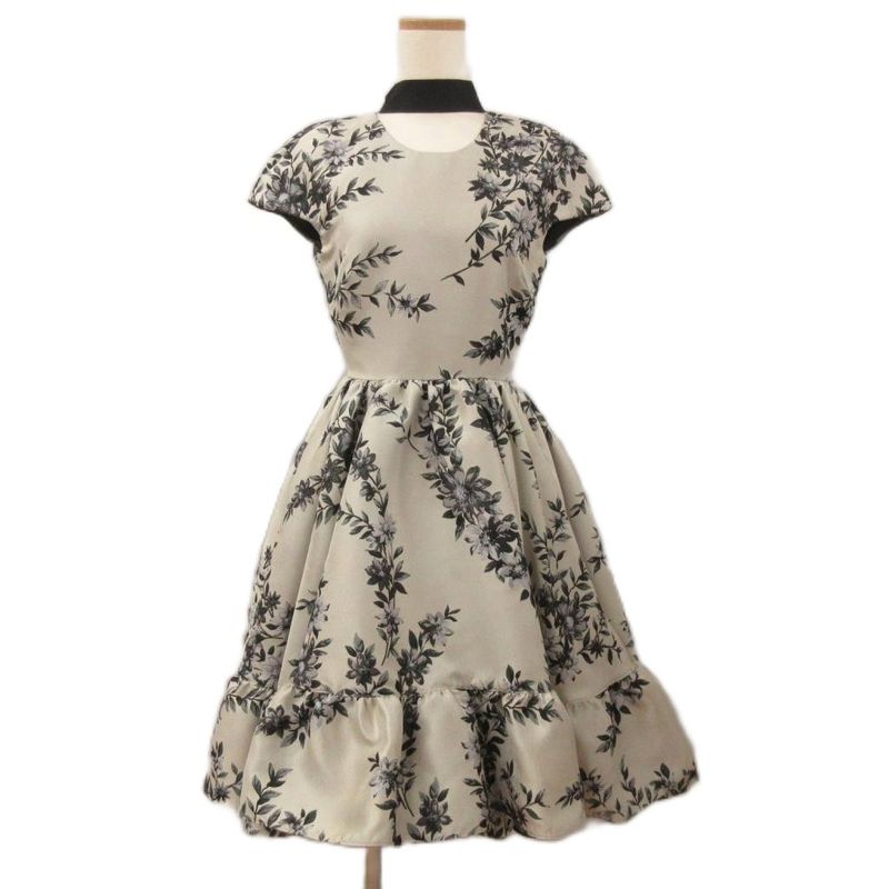 Fendi Jacquard Flower Floral Dress Short Sleeves Flared Knee Length Chequered