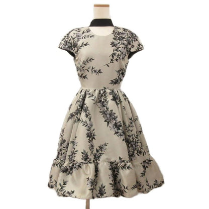 Fendi Jacquard Flower Floral Dress Short Sleeves Flared Knee Length Chequered