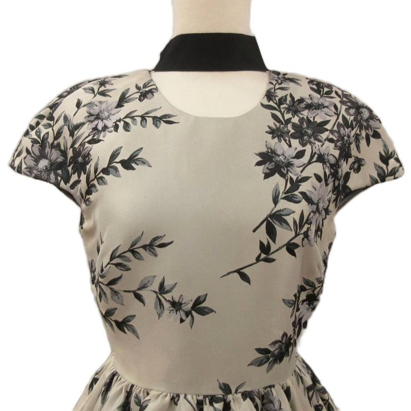 Fendi Jacquard Flower Floral Dress Short Sleeves Flared Knee Length Chequered