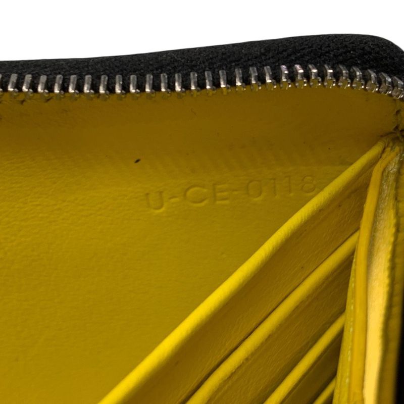 3464 Celine Long Wallet Leather Round Zipper Billfold Preowned Bicolor Black