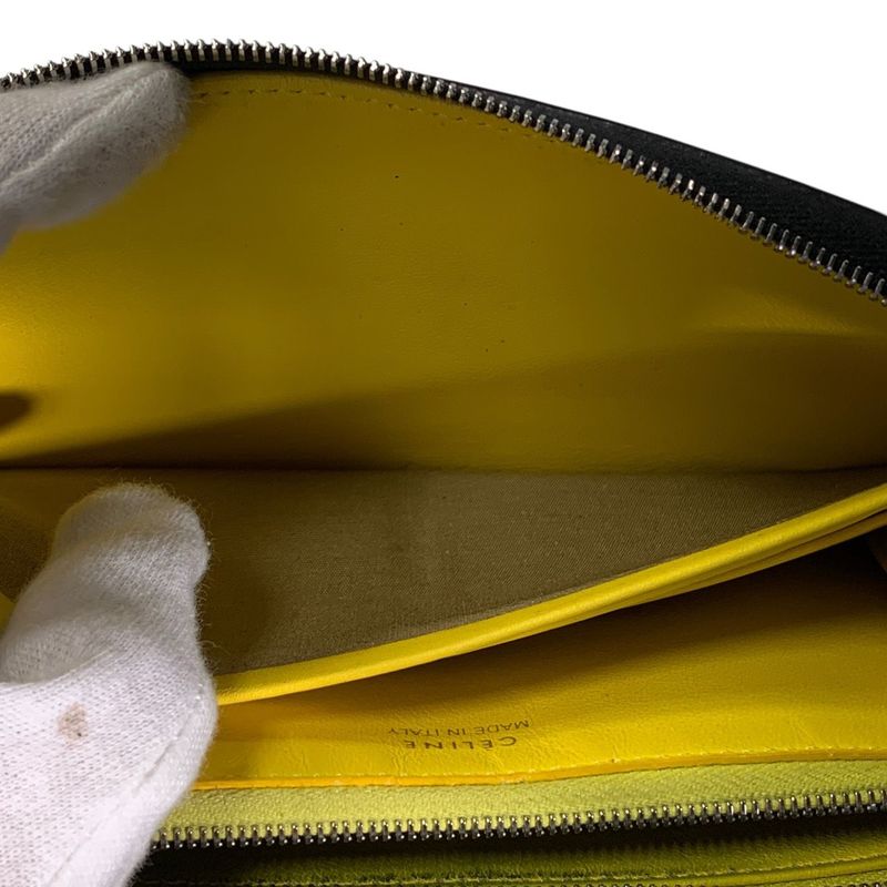 3464 Celine Long Wallet Leather Round Zipper Billfold Preowned Bicolor Black