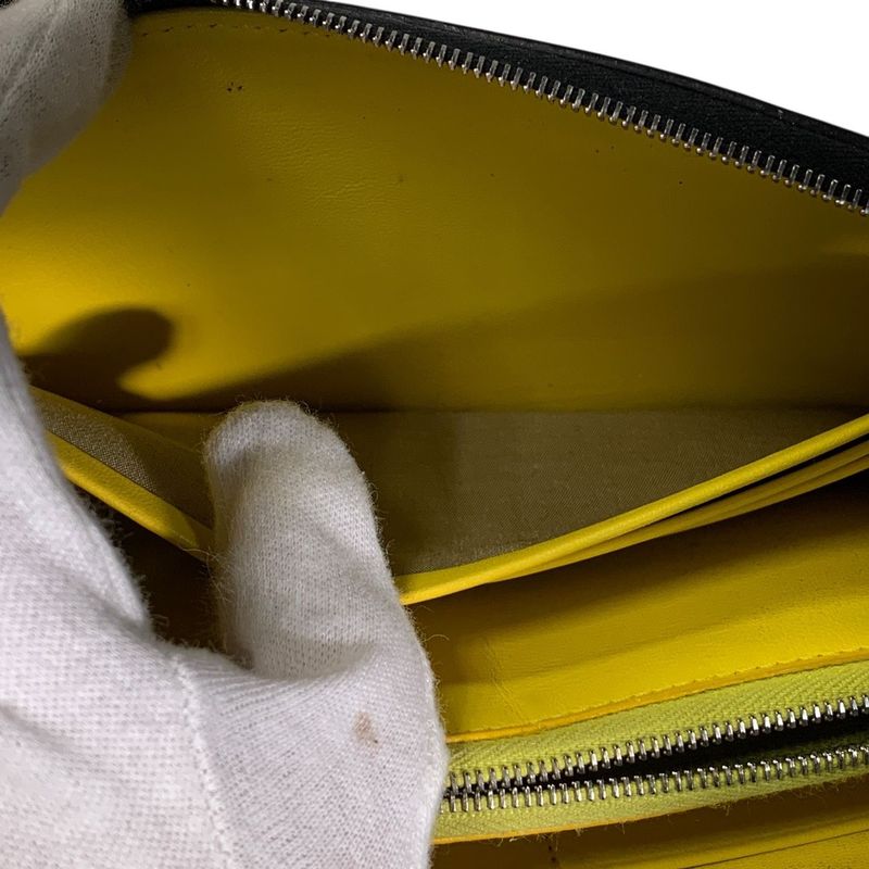 3464 Celine Long Wallet Leather Round Zipper Billfold Preowned Bicolor Black