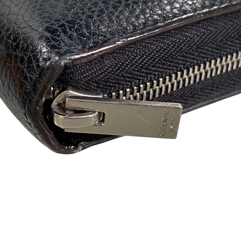 3464 Celine Long Wallet Leather Round Zipper Billfold Preowned Bicolor Black
