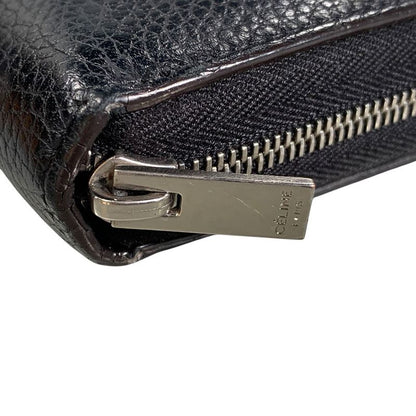 3464 Celine Long Wallet Leather Round Zipper Billfold Preowned Bicolor Black
