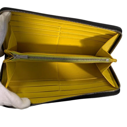 3464 Celine Long Wallet Leather Round Zipper Billfold Preowned Bicolor Black