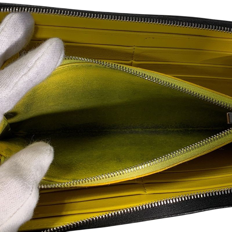 3464 Celine Long Wallet Leather Round Zipper Billfold Preowned Bicolor Black