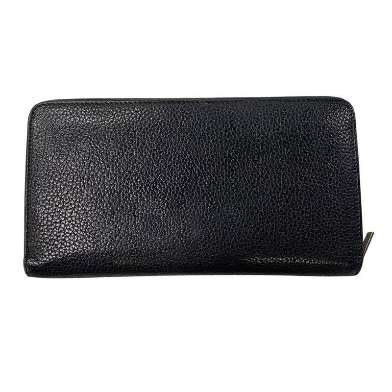 3464 Celine Long Wallet Leather Round Zipper Billfold Preowned Bicolor Black
