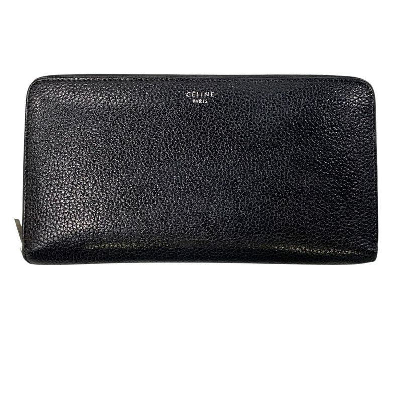 3464 Celine Long Wallet Leather Round Zipper Billfold Preowned Bicolor Black