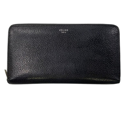 3464 Celine Long Wallet Leather Round Zipper Billfold Preowned Bicolor Black