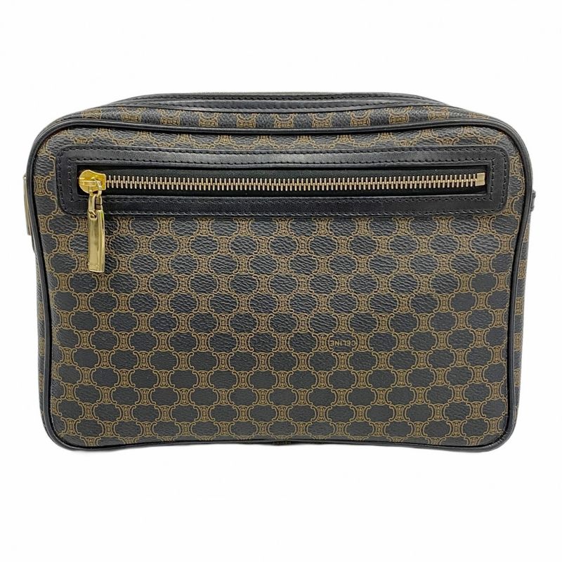 Celine Clutch Bag Macadam PVC Black Gold Hardware Men's