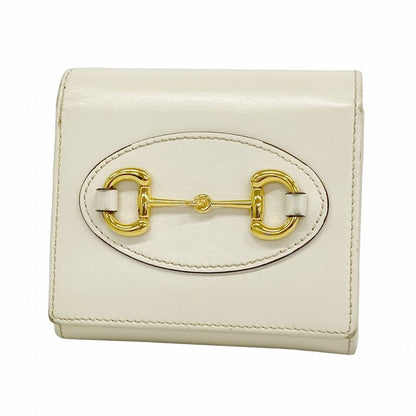 Gucci Wallet Horsebit 621891 Leather White Gold Hardware Women