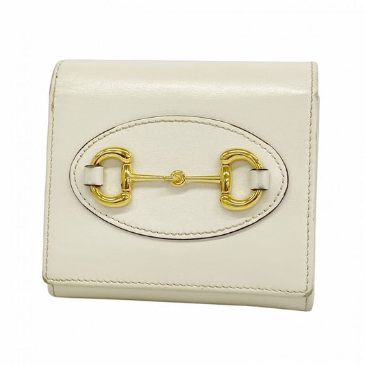 Gucci Wallet Horsebit 621891 Leather White Gold Hardware Women