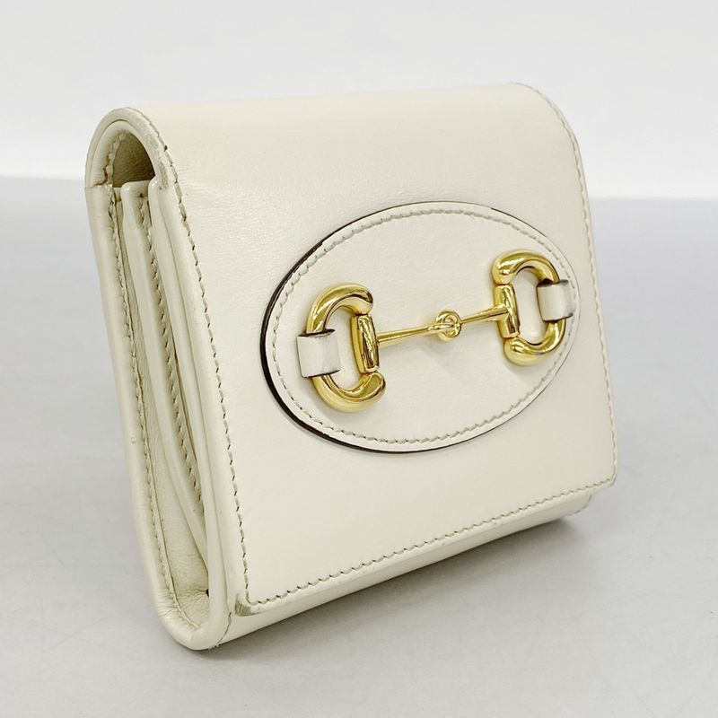 Gucci Wallet Horsebit 621891 Leather White Gold Hardware Women