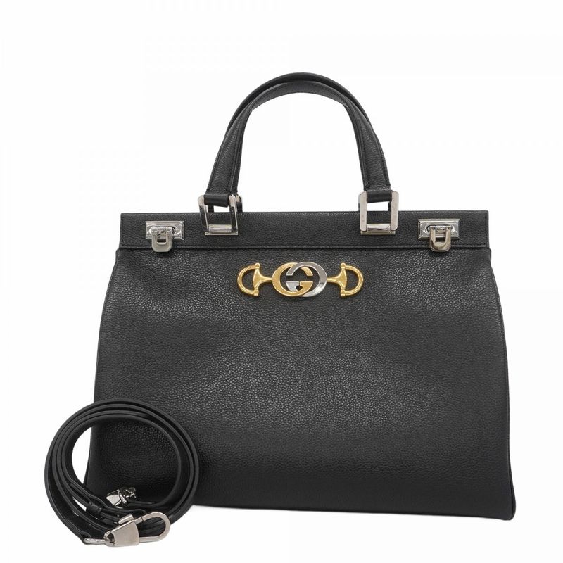 Gucci Handbag Horsebit Zumi 564714 Leather Black Gold/silver Hardware 2way Bag