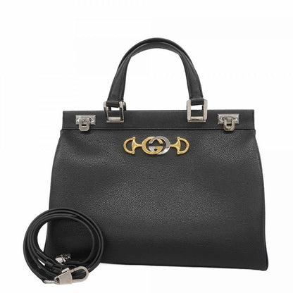 Gucci Handbag Horsebit Zumi 564714 Leather Black Gold/silver Hardware 2way Bag