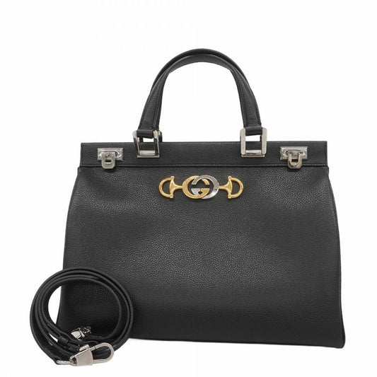 Gucci Handbag Horsebit Zumi 564714 Leather Black Gold/silver Hardware 2way Bag
