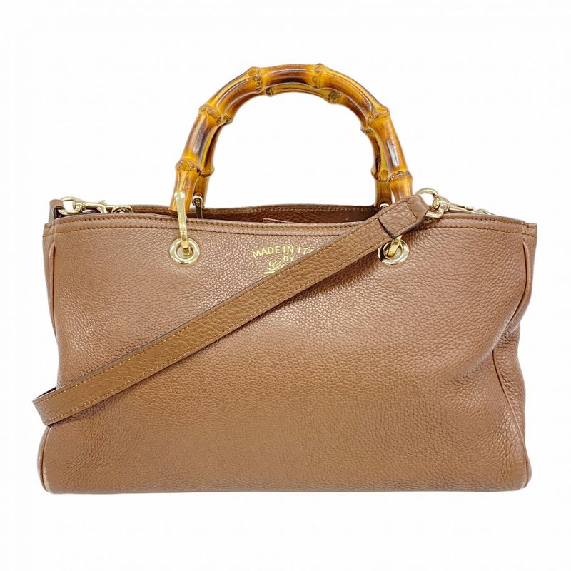 Gucci Handbag Bamboo 323660 Leather Brown Chien Pan Gold Hardware 2way Bag