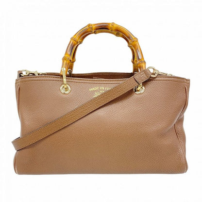 Gucci Handbag Bamboo 323660 Leather Brown Chien Pan Gold Hardware 2way Bag