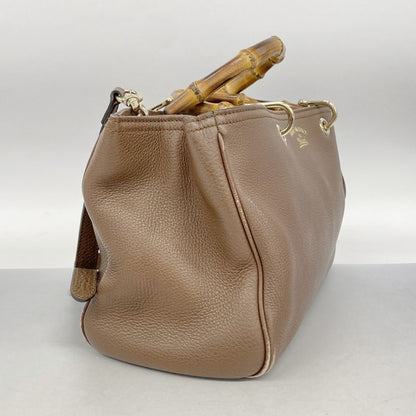 Gucci Handbag Bamboo 323660 Leather Brown Chien Pan Gold Hardware 2way Bag