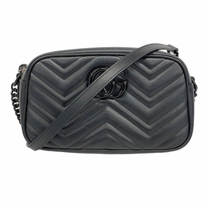 Gucci Shoulder Bag GG Marmont 447632 Leather Black Silver Hardware Women