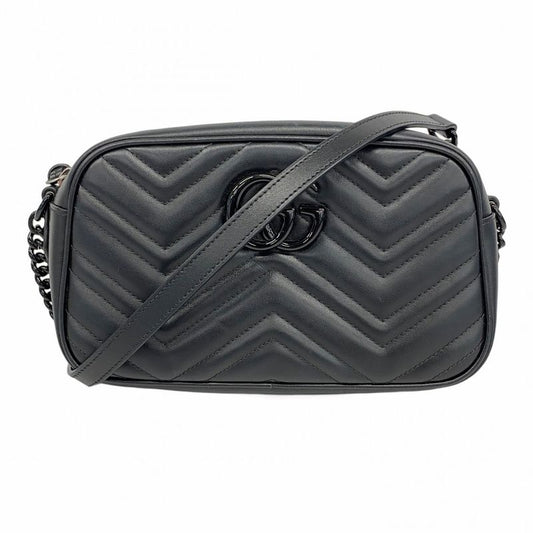 Gucci Shoulder Bag GG Marmont 447632 Leather Black Silver Hardware Women