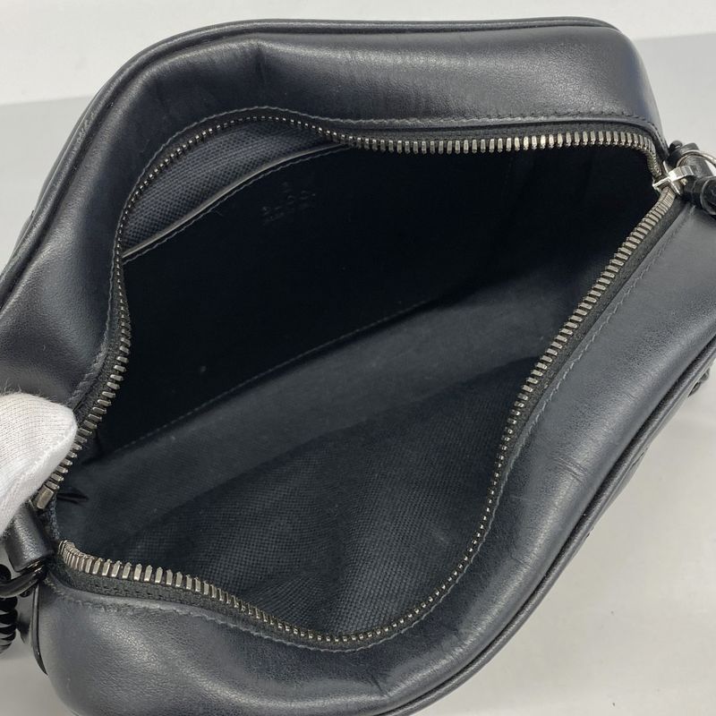 Gucci Shoulder Bag GG Marmont 447632 Leather Black Silver Hardware Women