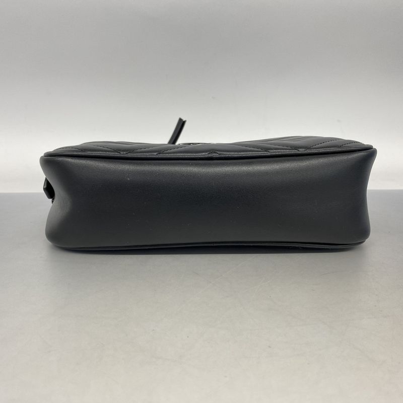 Gucci Shoulder Bag GG Marmont 447632 Leather Black Silver Hardware Women