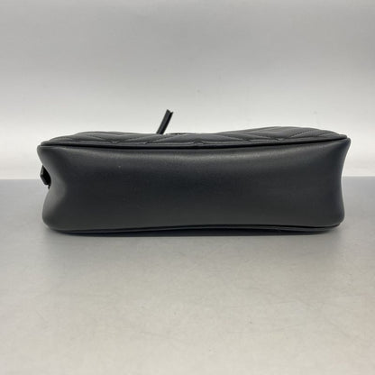 Gucci Shoulder Bag GG Marmont 447632 Leather Black Silver Hardware Women