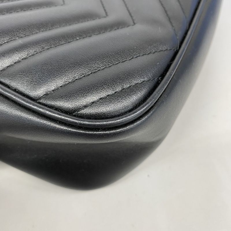 Gucci Shoulder Bag GG Marmont 447632 Leather Black Silver Hardware Women