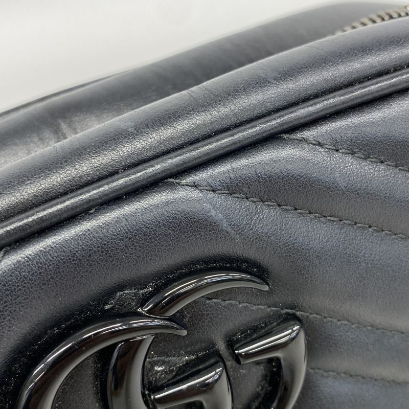 Gucci Shoulder Bag GG Marmont 447632 Leather Black Silver Hardware Women