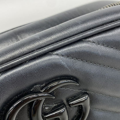 Gucci Shoulder Bag GG Marmont 447632 Leather Black Silver Hardware Women