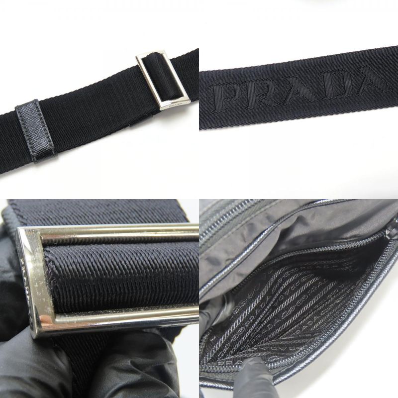 Prada Shoulder Bag 2vh144 Triangle Logo Nylon Leather Black Crossbody Re-nylon