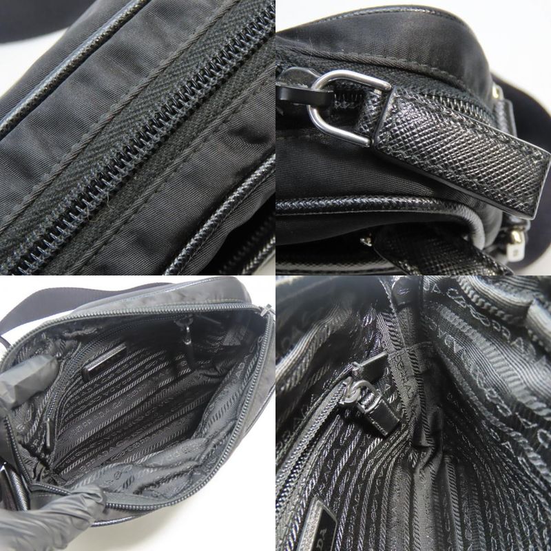 Prada Shoulder Bag 2vh144 Triangle Logo Nylon Leather Black Crossbody Re-nylon