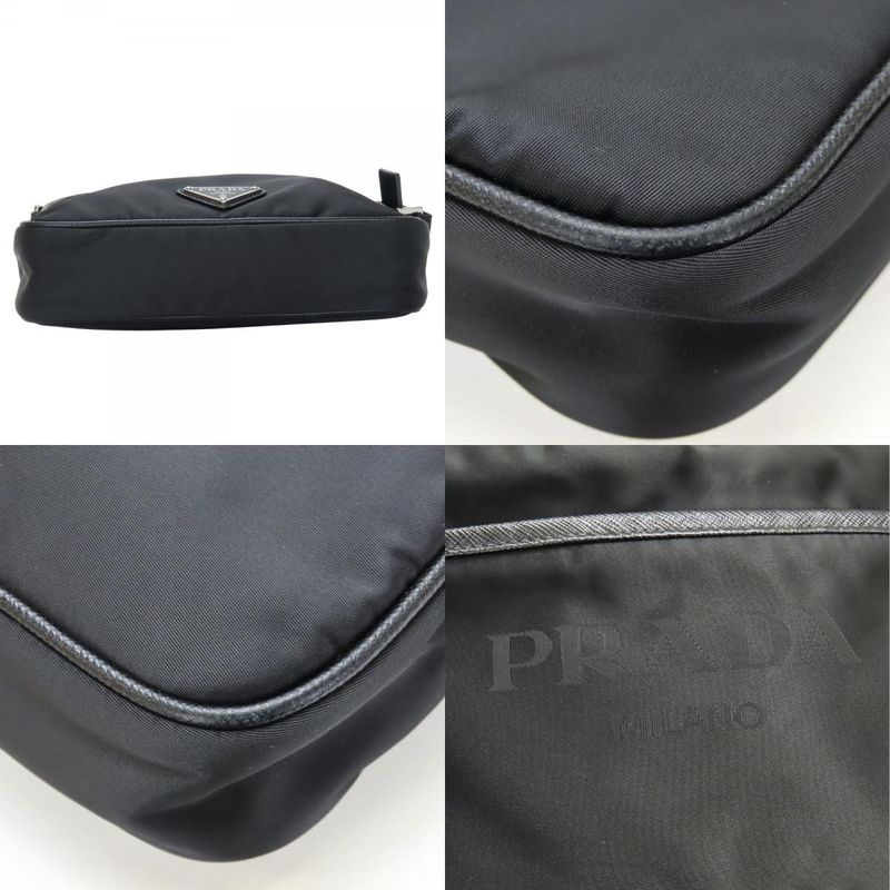 Prada Shoulder Bag 2vh144 Triangle Logo Nylon Leather Black Crossbody Re-nylon
