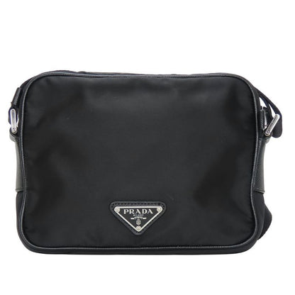 Prada Shoulder Bag 2vh144 Triangle Logo Nylon Leather Black Crossbody Re-nylon