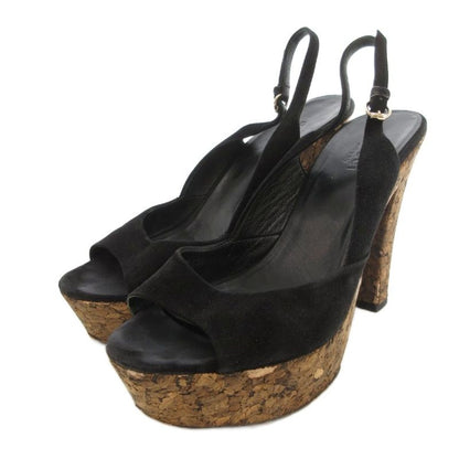 Gucci Cork Platform Suring Back Sandals Suede Black High Heel UO - GY18